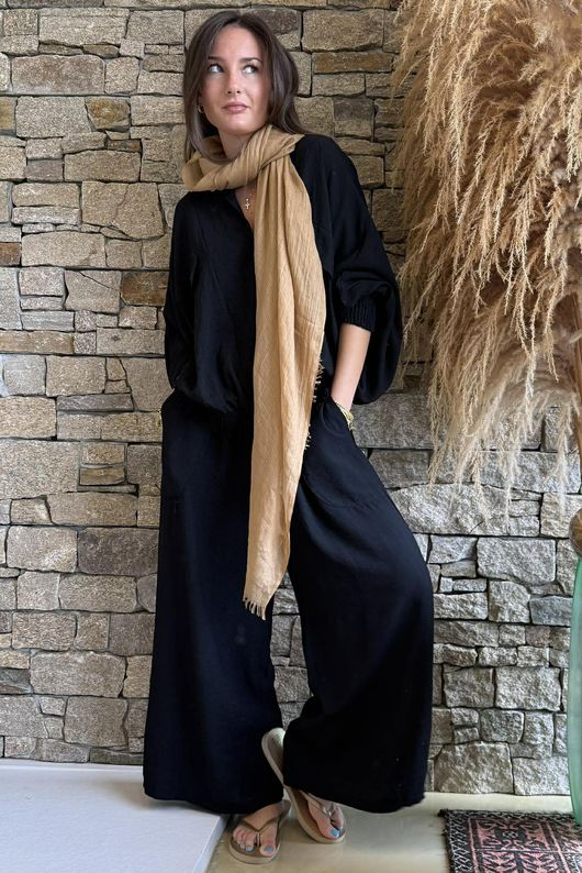 Basso Button Drape Batwing Shirt Black